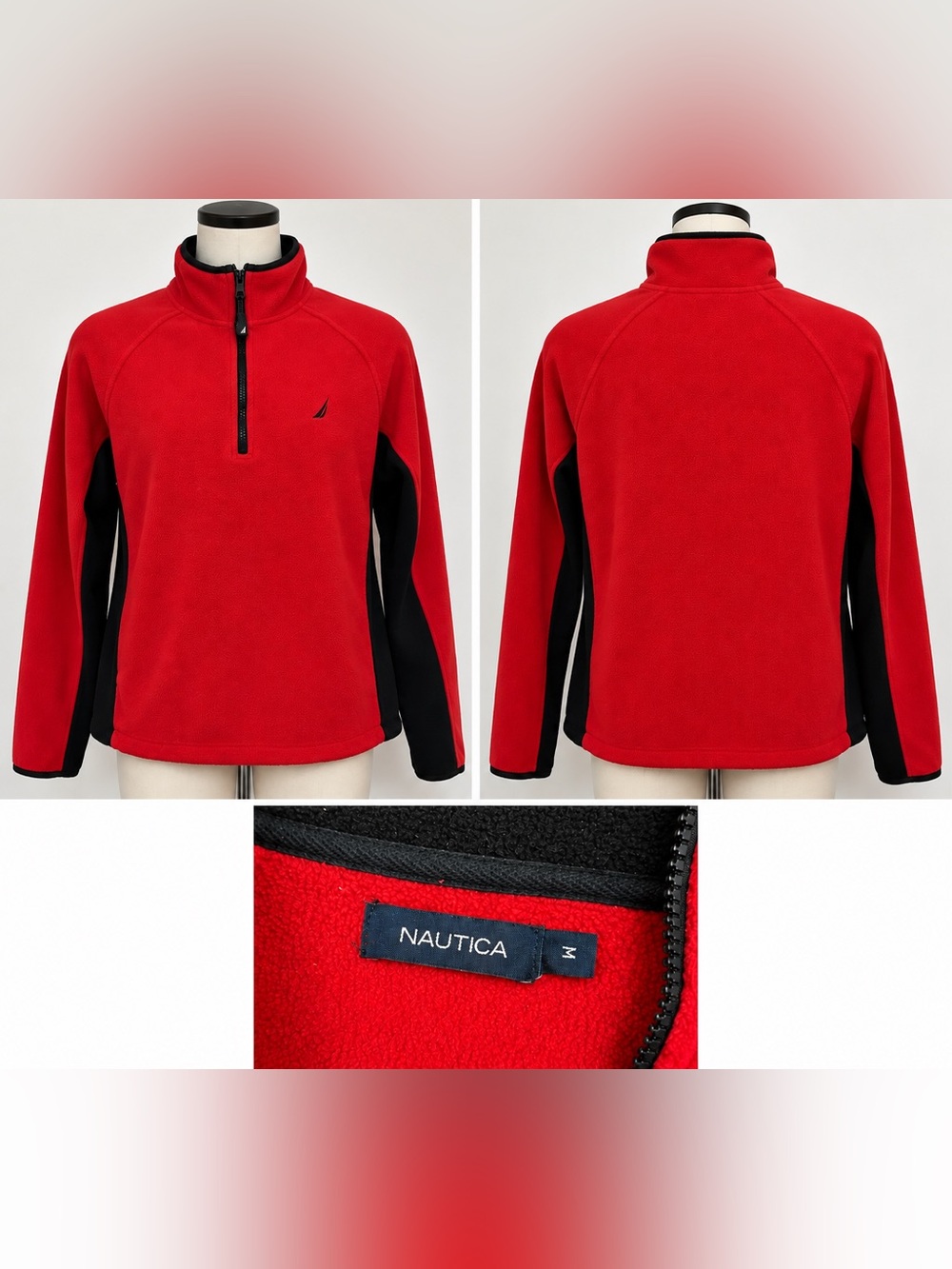 Nautica Men's Red and Black Half-Zip Fleece Pullover